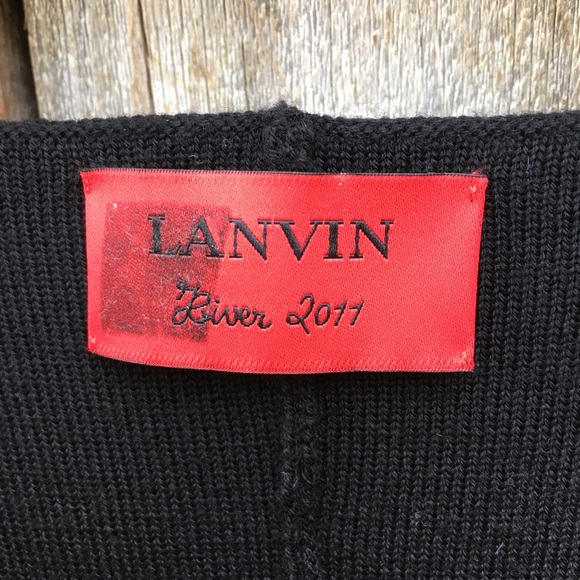 Lanvin Ostrich Feather Cuffs Wool Knit Coat Black - Picture 4 of 8